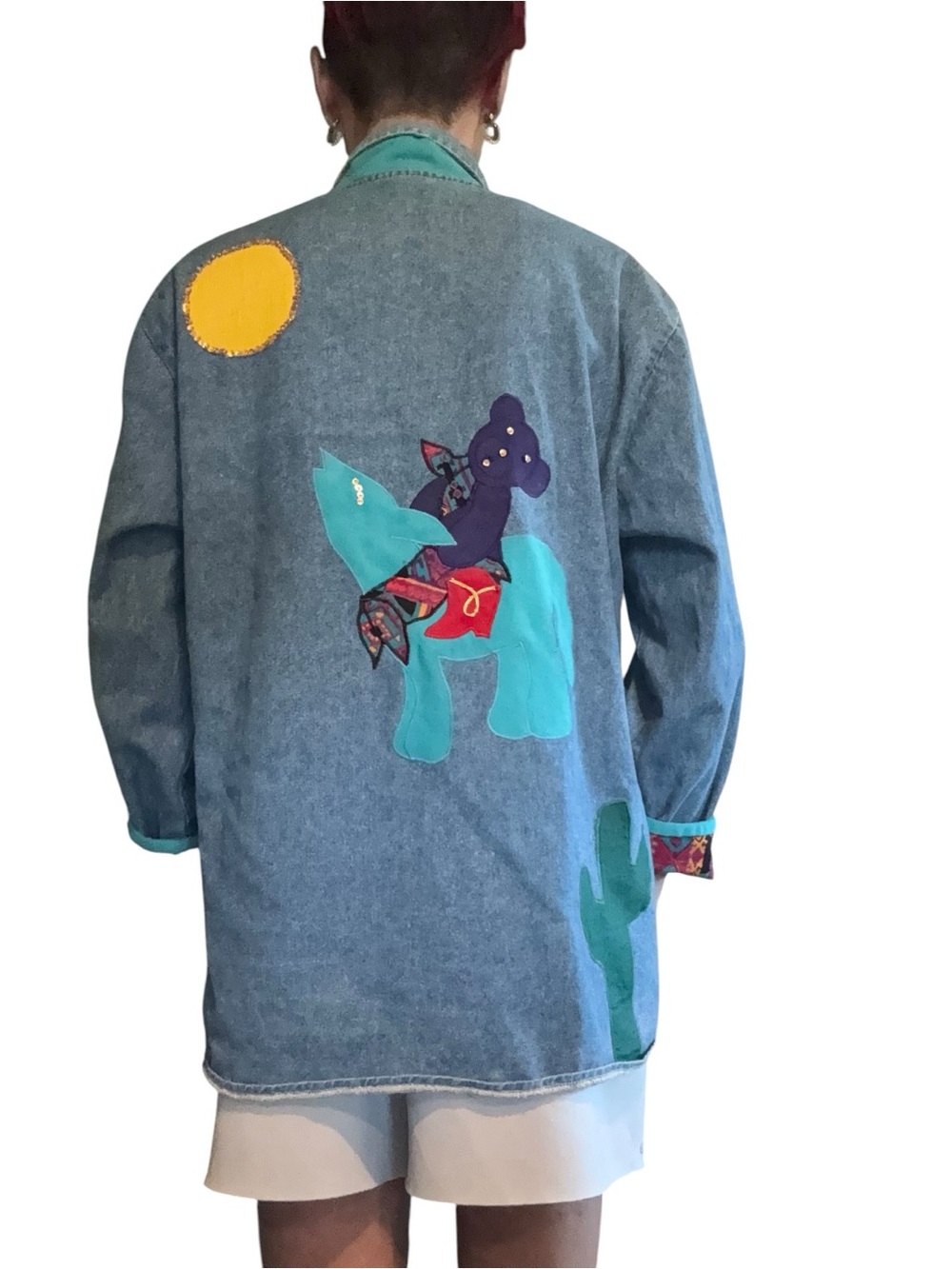 Vintage Courage My Love Denim Blazer Southwestern Teddy Bear Horse Appliqué